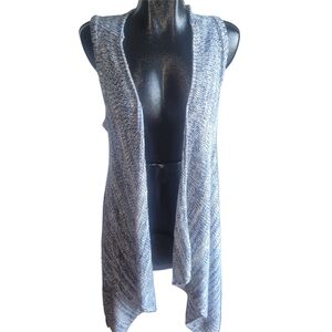 Kismet Blue and White Knit Open Front Waterfall Vest Cardigan M